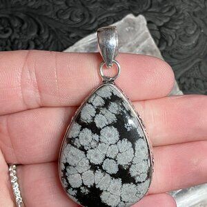 Natural Snowflake Obsidian Floral Pendant Stone Crystal Jewelry